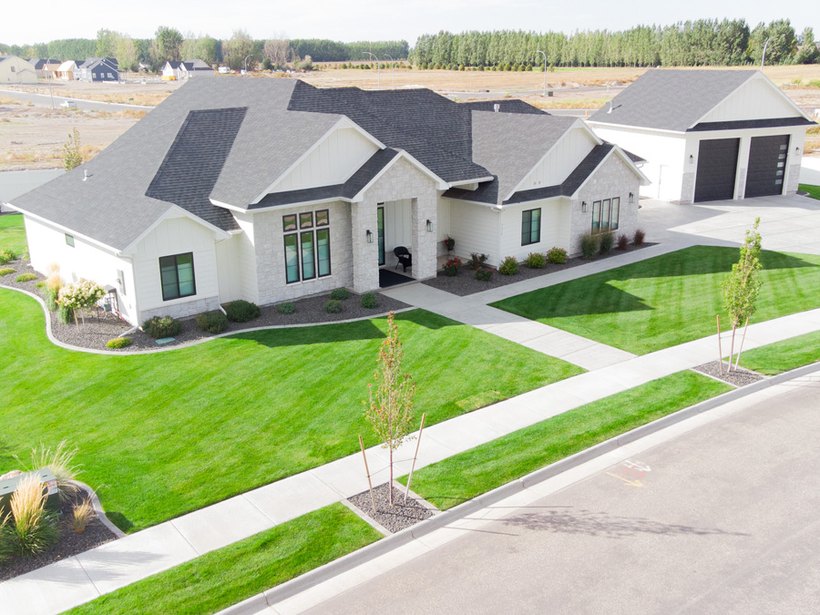 Finished home and landscape from above