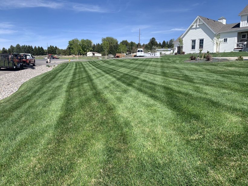 Striped green lawn maintained by B&K