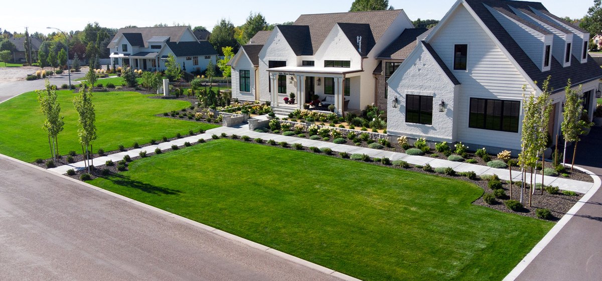 Aerial view of a finished B&K landscape installation