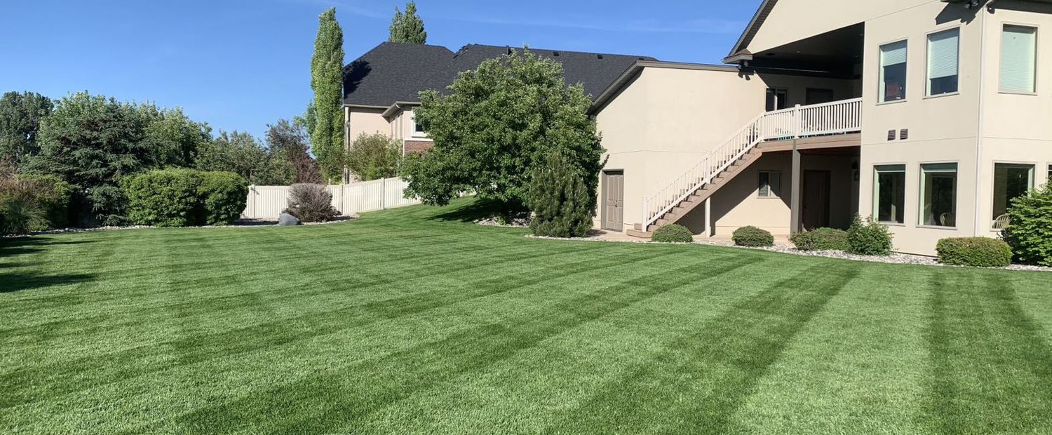 Healthy striped lawn cared for by B&K in Idaho Falls
