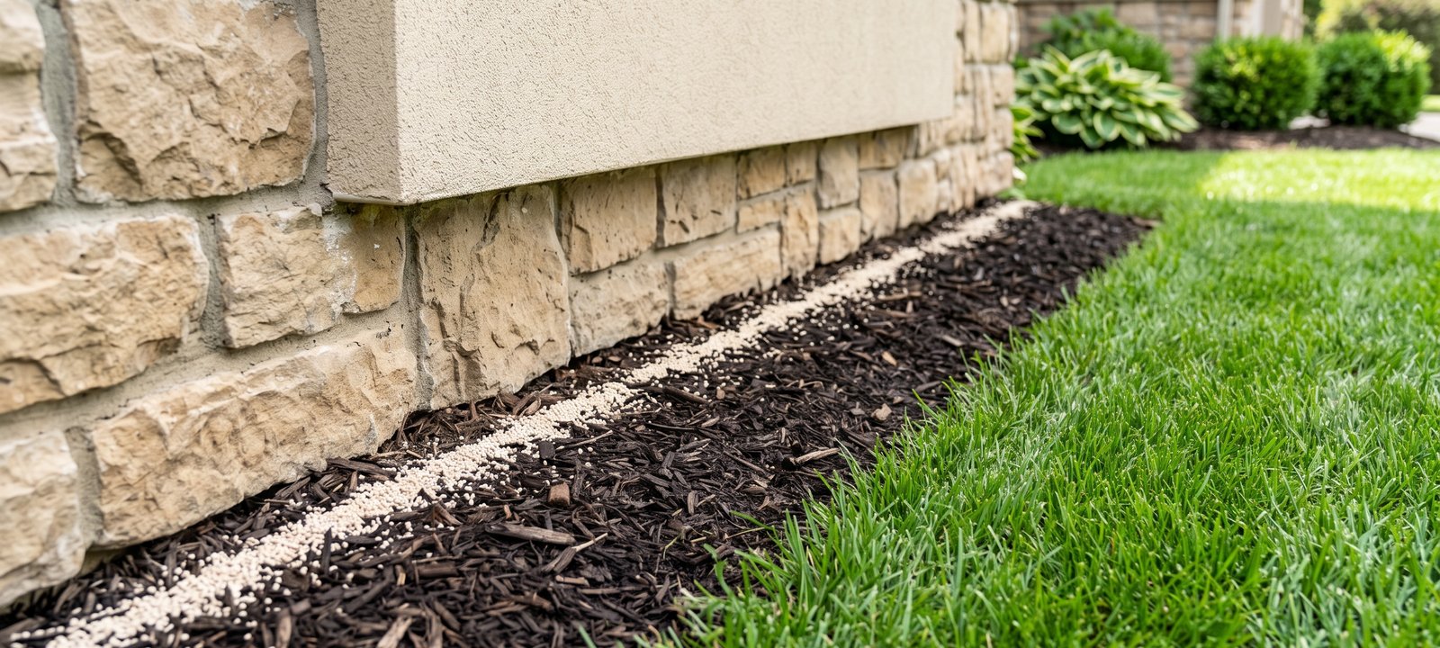 Clean home foundation and lawn edge treated for pests
